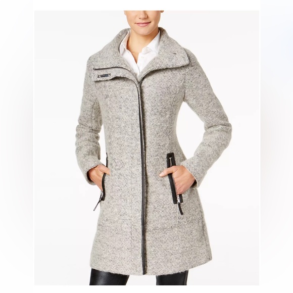 Calvin Klein Faux-Leather-Trim Asymmetrical Wool-blend Coat, size small